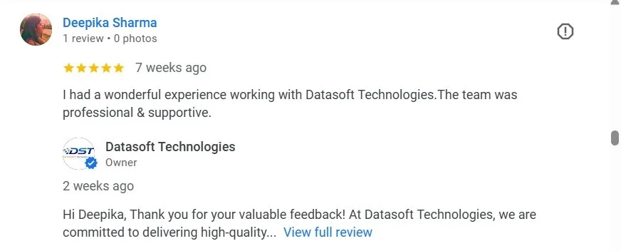 Deepika Sharma, HR Manager at Bhutani Group: verified Google Review for Datasoft Technologies