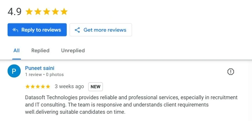 Puneet Saini, Founder at SLS IT Solutions: verified Google Review for Datasoft Technologies