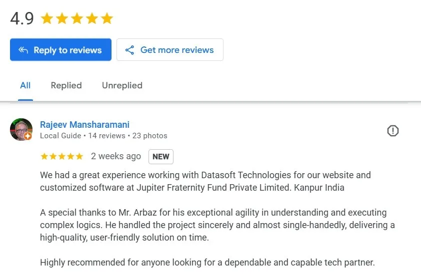 Rajeev Mansharamani, Founder at Jupiter Fraternity Fund Pvt Ltd: verified Google Review for Datasoft Technologies