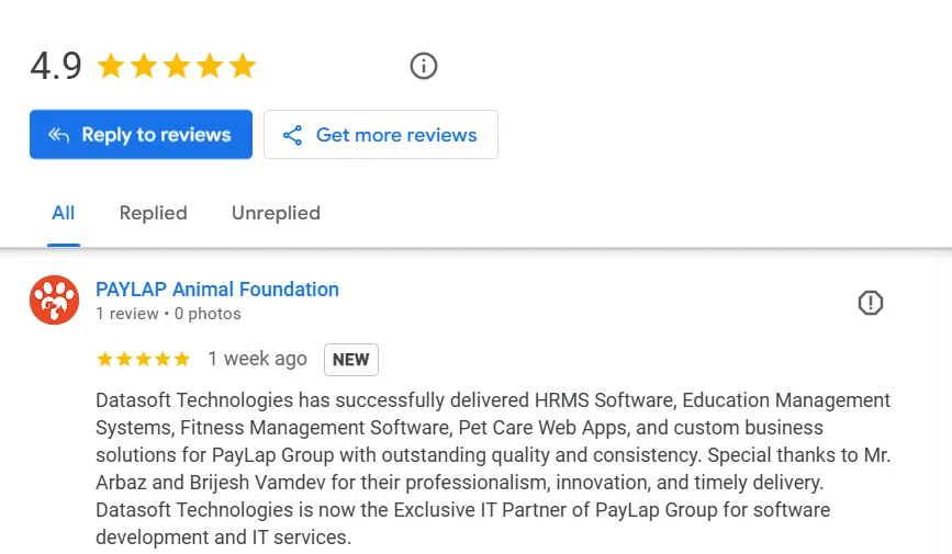 Sunil Kumar Singh, CEO at PayLap Group: verified Google Review for Datasoft Technologies