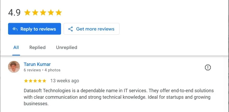 Tarun Rana at Mahindra Tractors: verified Google Review for Datasoft Technologies