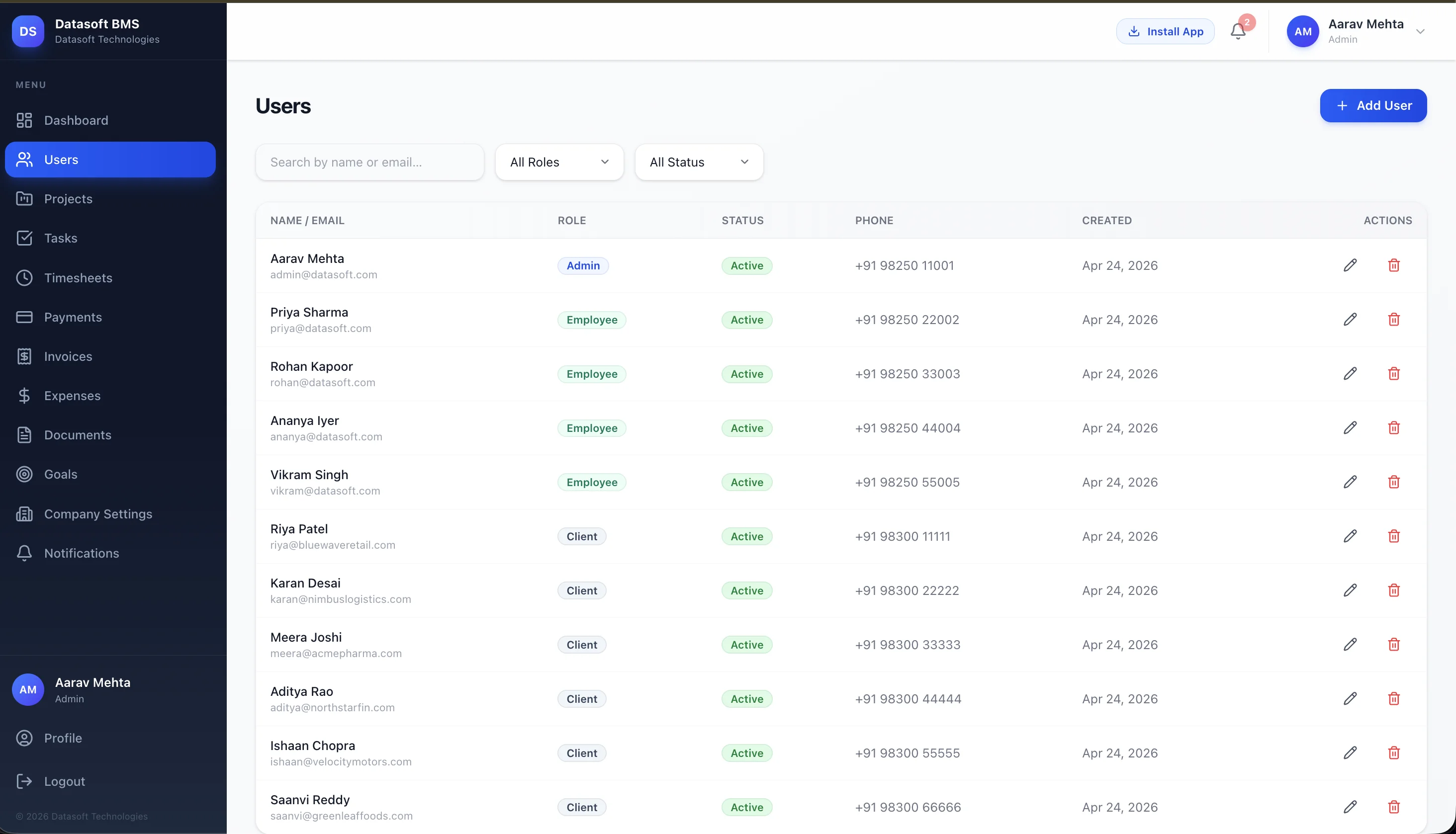 User Management — Admins, Employees and Clients