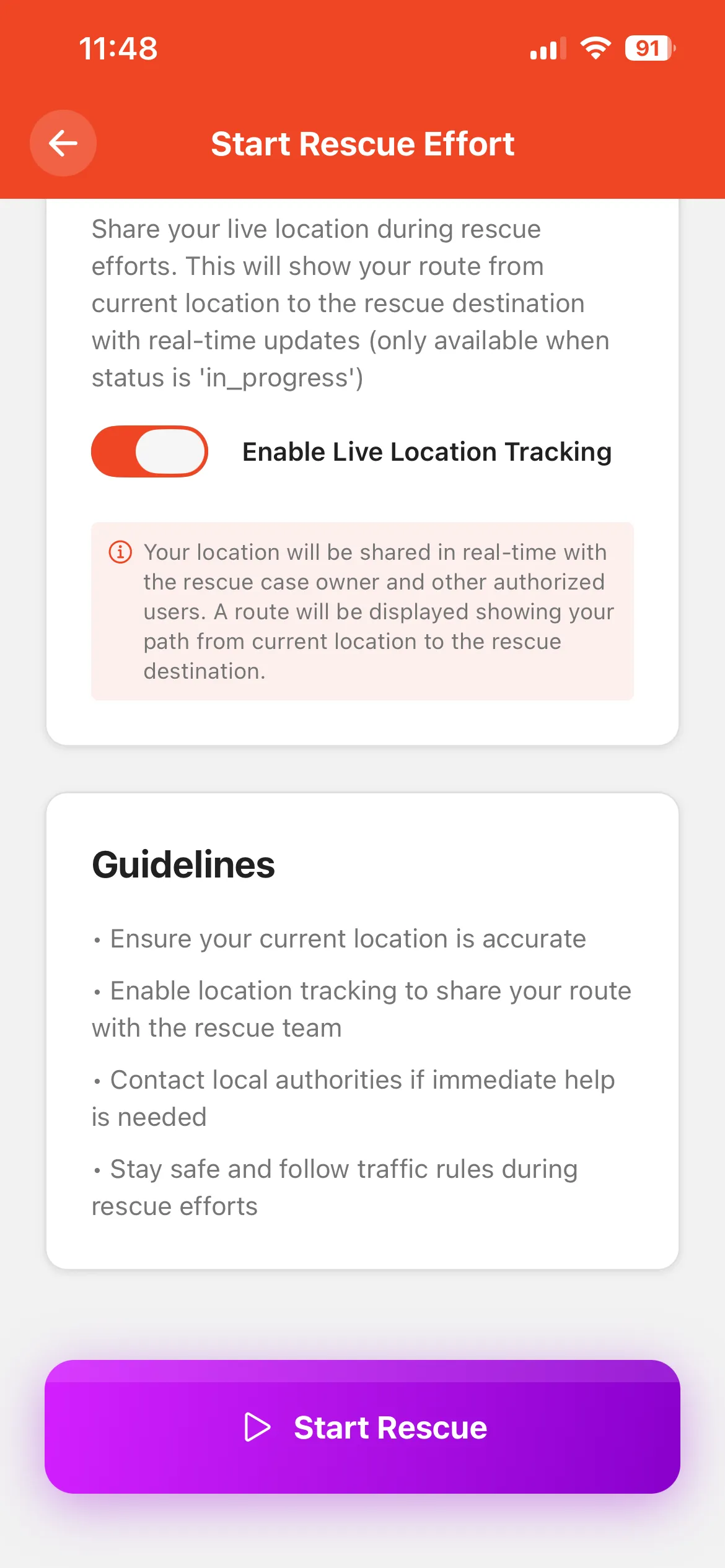 Start Rescue Effort — Confirm & Begin