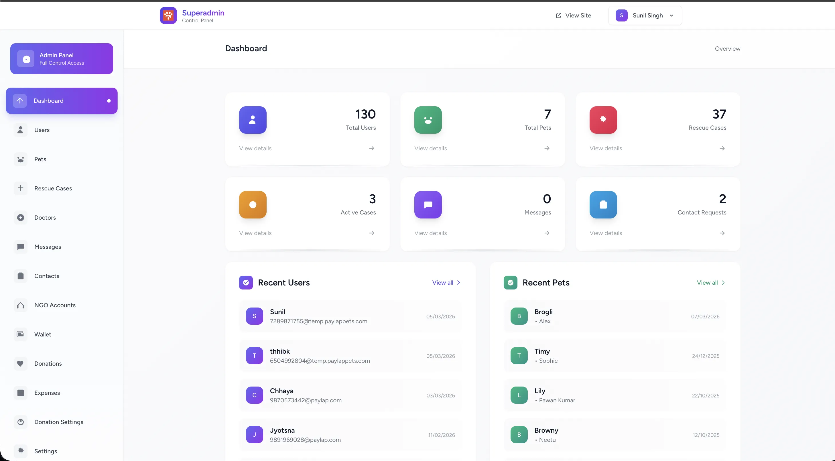 Paylap Pet Care Web Dashboard